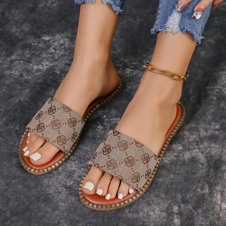 Damen Sandalen mit Blumenmuster – Rutschfeste Slipper für Strand, Urlaub & Freizeit