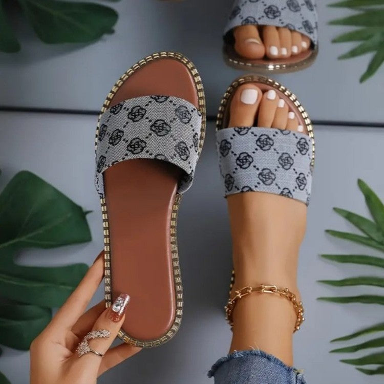 Damen Sandalen mit Blumenmuster – Rutschfeste Slipper für Strand, Urlaub & Freizeit