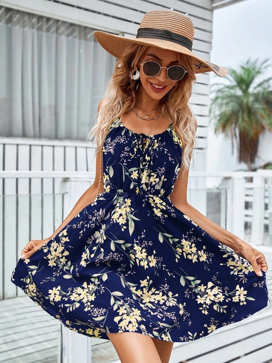 Sommer Blumenkleid mit Elastischer Bund
