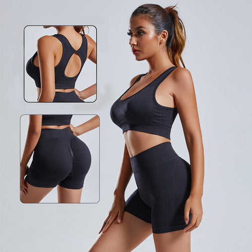 2-teiliges Yoga-Set Damen – Nahtloses Top & High Waist Shorts