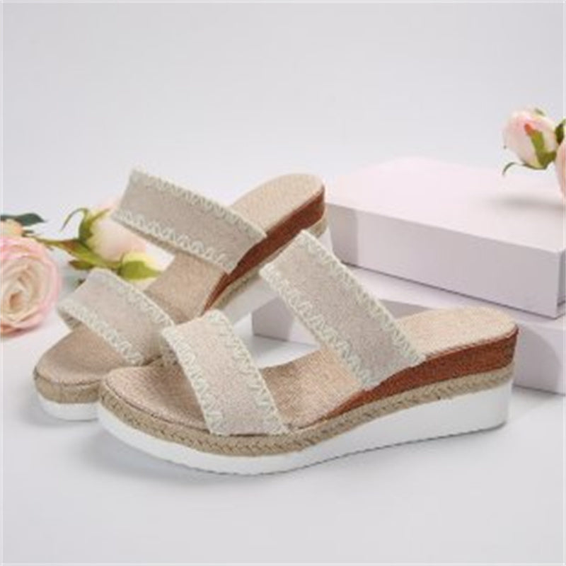 Damen Sommer-Wedges mit Hanfseil – Ethno-Sandalen mit breiten Riemen