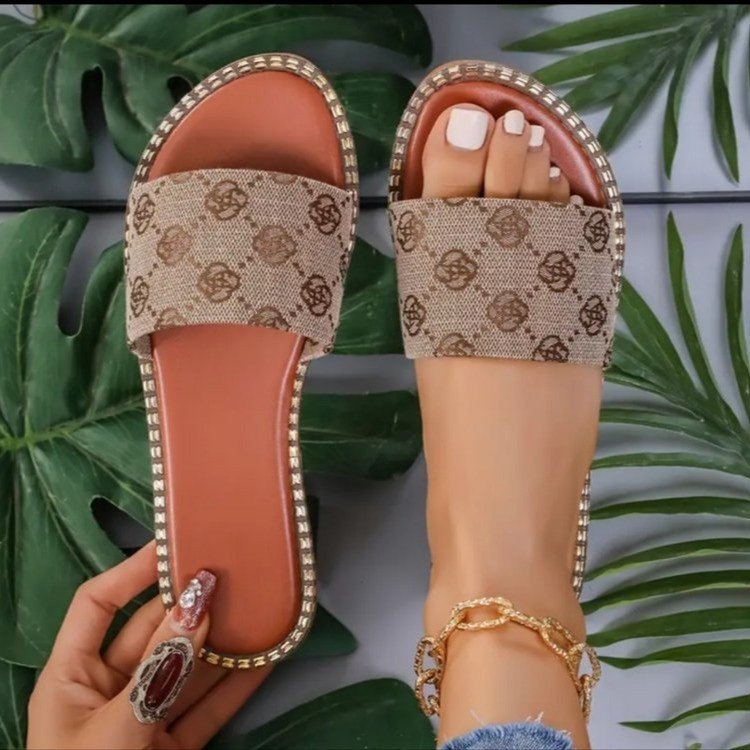 Damen Sandalen mit Blumenmuster – Rutschfeste Slipper für Strand, Urlaub & Freizeit