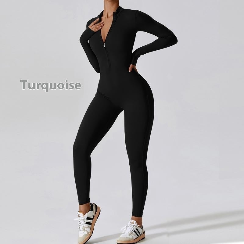 Sportlicher Yoga-Jumpsuit – Langarm & eng anliegend