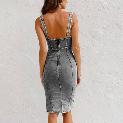 Sommer Jeanskleid Damen mit U-Ausschnitt