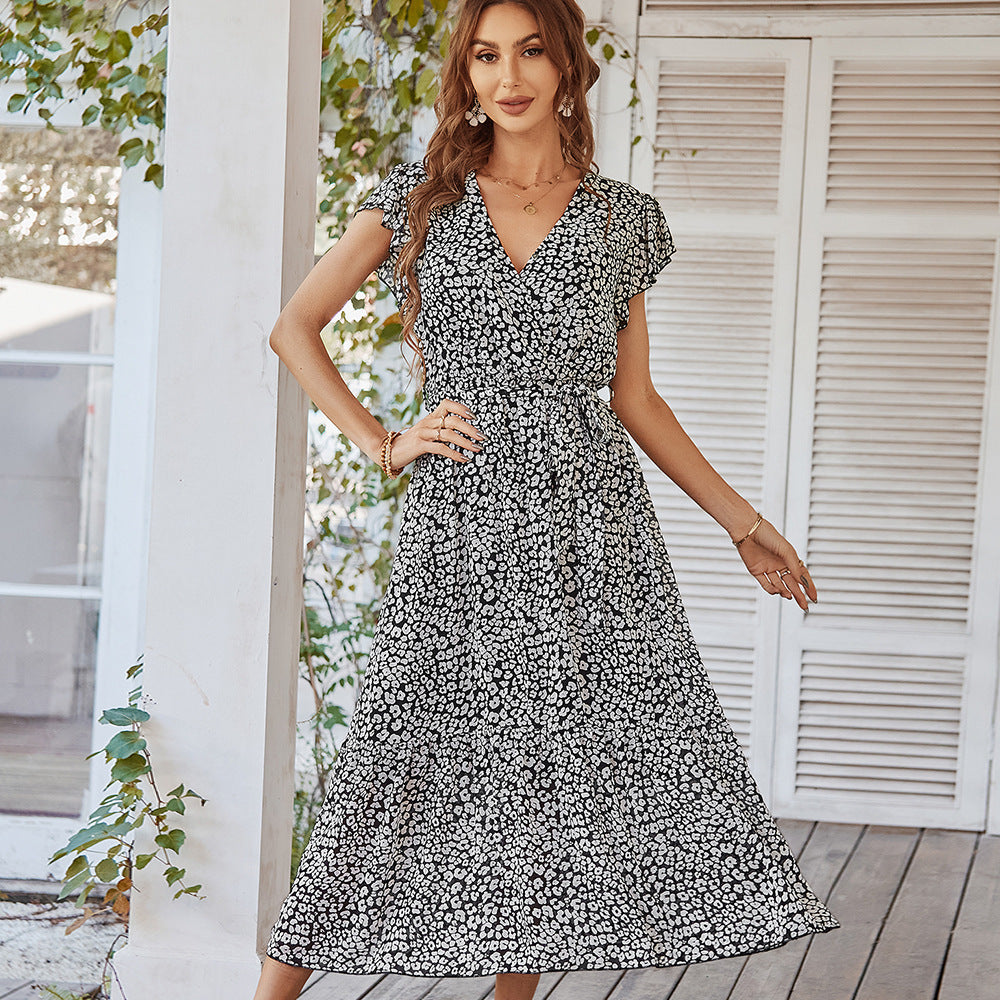 Boho Blumenkleid mit Volantärmeln V-Ausschnitt