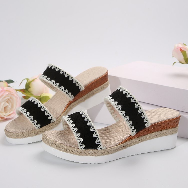 Damen Sommer-Wedges mit Hanfseil – Ethno-Sandalen mit breiten Riemen