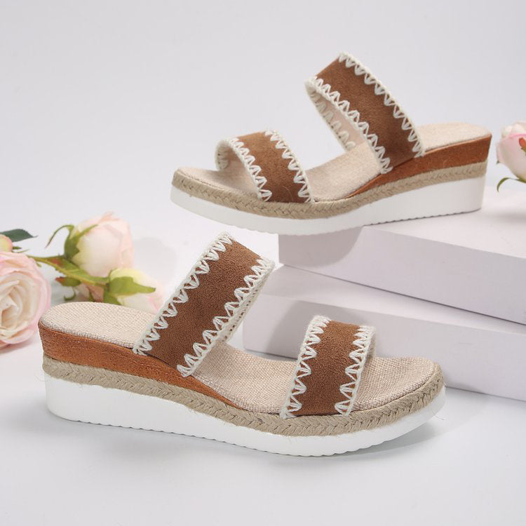 Damen Sommer-Wedges mit Hanfseil – Ethno-Sandalen mit breiten Riemen