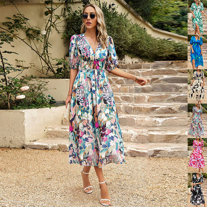 V-Ausschnitt Sommerkleid Lang