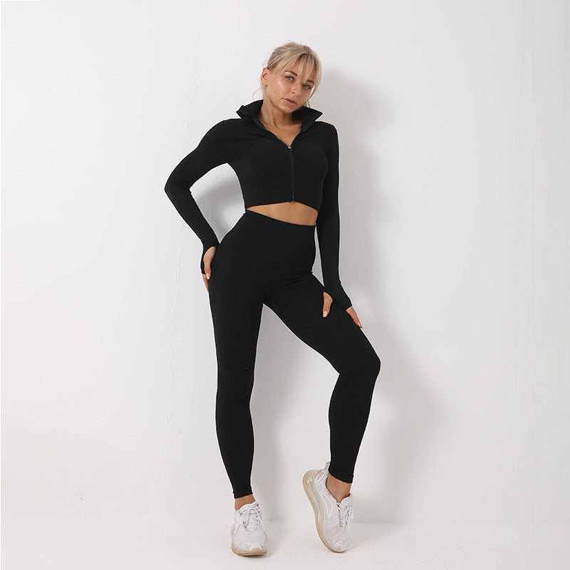 3-teiliges Yoga-Set Damen – Nahtlose Leggings, Crop Top & Sport-BH
