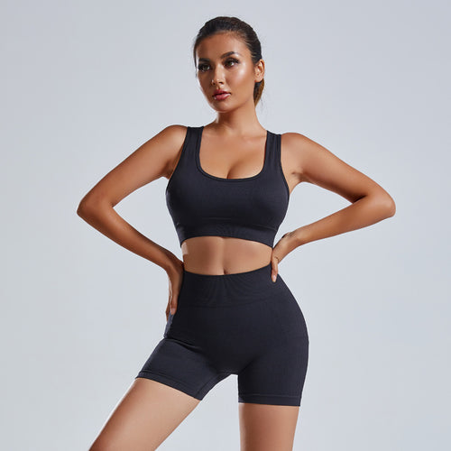 2-teiliges Yoga-Set Damen – Nahtloses Top & High Waist Shorts