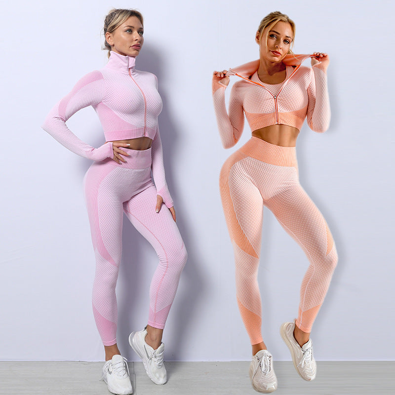 3-teiliges Yoga-Set Damen – Nahtlose Leggings, Crop Top & Sport-BH
