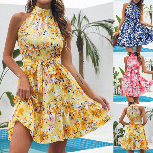 Sommerkleid mit Blumenmuster mit Halterneck