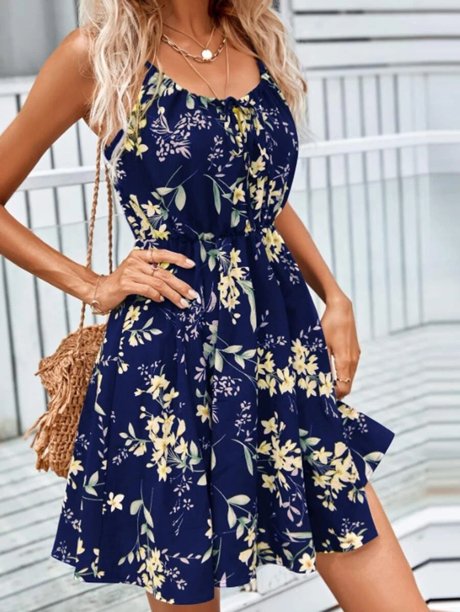 Sommer Blumenkleid mit Elastischer Bund