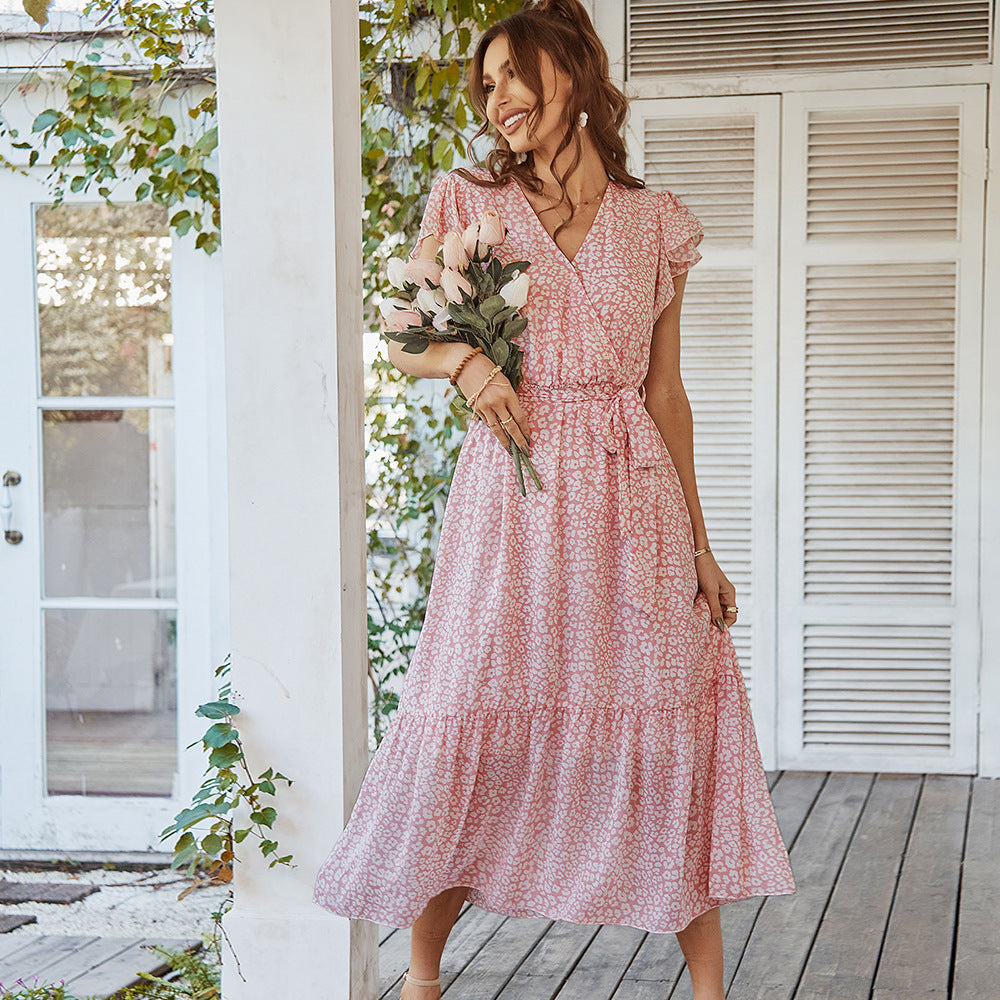 Boho Blumenkleid mit Volantärmeln V-Ausschnitt