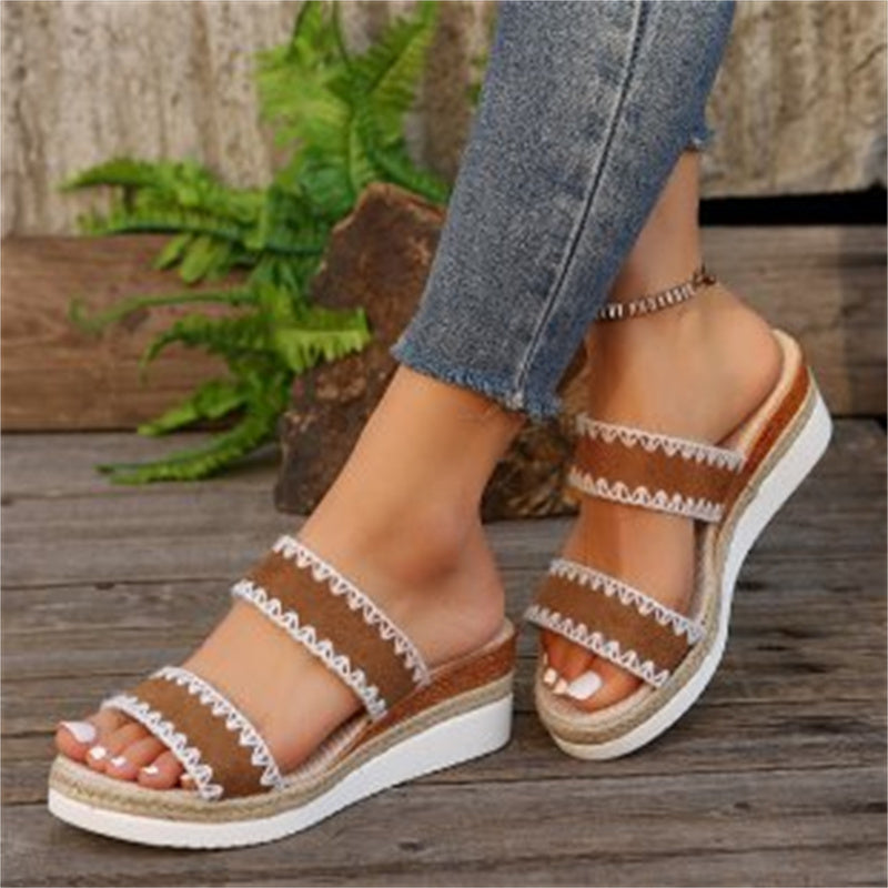 Damen Sommer-Wedges mit Hanfseil – Ethno-Sandalen mit breiten Riemen
