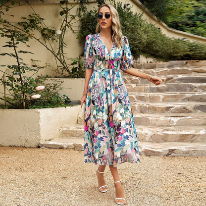 V-Ausschnitt Sommerkleid Lang